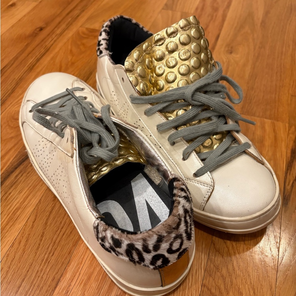 P448 Gold and White Women's Sneakers